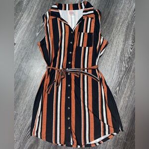 No Boundaries Black and Orange Striped Midi Dress
